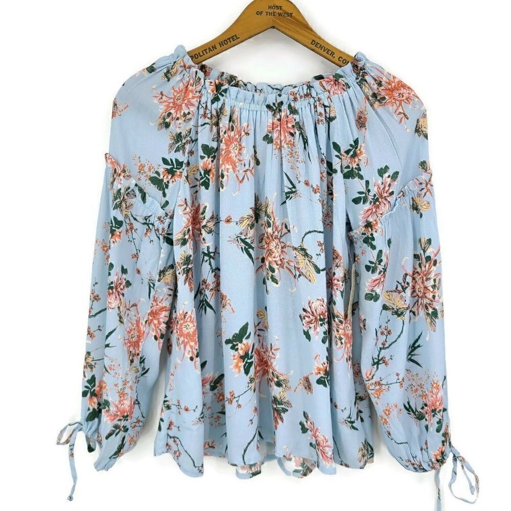 New Flynn Skye Bobby Blouse Womens XS Off Shoulder Blue My Mind LS Floral